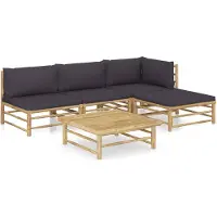 vidaXL 5-tlg. Garten-Lounge-Set mit Dunkelgrauen Kissen Bambus