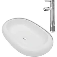 vidaXL Bad-Waschbecken mit Mischbatterie Keramik Oval Weiß