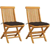 vidaXL Gartenstühle mit Taupe Kissen 2 Stk. Massivholz Teak