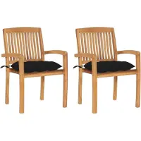 vidaXL Gartenstühle 2 Stk. mit Schwarzen Kissen Massivholz Teak