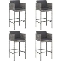 vidaXL Barhocker 4 Stk. mit Kissen Grau Poly Rattan