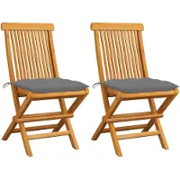 vidaXL Klappstühle mit grauen Kissen, 2 Stück, Massivholz Teakholz