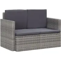 vidaXL 2-Sitzer-Gartensofa mit Auflagen Grau Poly Rattan