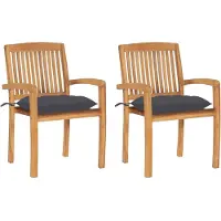vidaXL Gartenstühle 2 Stk. mit Anthrazit Kissen Massivholz Teak