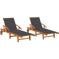vidaXL Sonnenliegen 2 Stk. mit Auflagen Massivholz Akazie