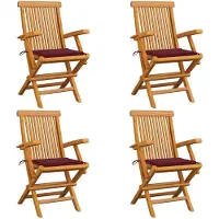 vidaXL Gartenstühle mit Weinroten Kissen 4 Stk. Massivholz Teak