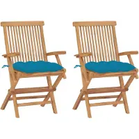 vidaXL Gartenstühle mit Hellblauen Kissen 2 Stk. Massivholz Teak