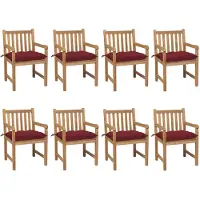 vidaXL Gartenstühle 8 Stk. mit Weinroten Kissen Massivholz Teak