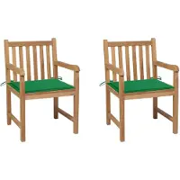 vidaXL Gartenstühle 2 Stk. mit Grünen Kissen Massivholz Teak