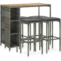 vidaXL 5-tlg. Gartenbar-Set mit Kissen Poly Rattan Grau
