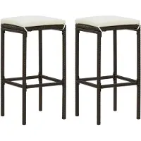 vidaXL Barhocker mit Kissen 2 Stk. Braun Poly Rattan
