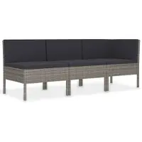 vidaXL 3-tlg. Garten-Lounge-Set mit Auflagen Poly Rattan Grau