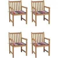 vidaXL Gartenstühle 4 Stk. Rote Karomuster-Kissen Massivholz Teak