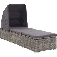 vidaXL Sonnenliege mit Sonnenschutz und Auflagen Poly Rattan Grau