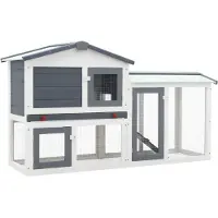 vidaXL Großer Kaninchenstall Grau und Weiß 145x45x84 cm Holz