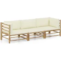 vidaXL 3-tlg. Garten-Lounge-Set mit Cremeweißen Kissen Bambus