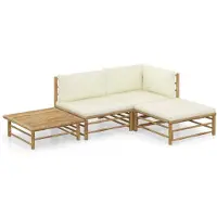 vidaXL 4-Tlg Garten-Lounge-Set mit Cremeweißen Kissen Bambus 3058189