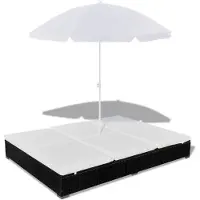 vidaXL Outdoor-Loungebett mit Sonnenschirm Poly Rattan Schwarz