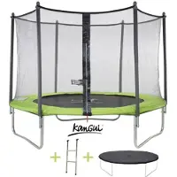 Kangui TWIN Trampolin Ø 305cm - Grün - mit Sicherheitsnetz, Leiter, Schutzhülle