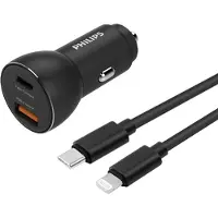Philips Autoladegerät USB A-C - DLP2521C/04 - Schwarz - inkl. USB-C-Lightning-Ladekabel - Zigarettenanzünder - Kompatibel mit iPhone - 36 W Schnellladung