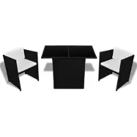 vidaXL 3-tlg. Bistro-Set mit Auflagen Poly Rattan Schwarz