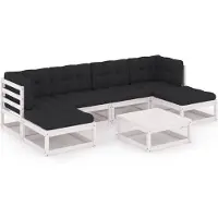 vidaXL 7-tlg. Garten-Lounge-Set mit Kissen Weiß Massivholz Kiefer