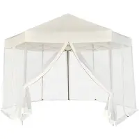 vidaXL Hexagonal Pop-Up Zelt mit 6 Seitenwänden Cremeweiß 3,6x3,1 m