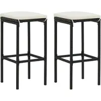 vidaXL Barhocker mit Kissen 2 Stk. Schwarz Poly Rattan