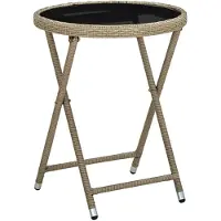 vidaXL Beistelltisch Beige 60 cm Poly Rattan und Hartglas