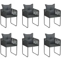 vidaXL Gartenstühle 6 Stk. mit Kissen Poly Rattan Schwarz