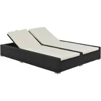 vidaXL Doppel-Sonnenliege Poly Rattan Schwarz