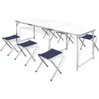 vidaXL Faltbarer Campingtisch-set Mit 6 Hockern Höhenverstellbar 180x60 Cm
