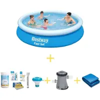 Bestway Pool - Fast Set - 366 x 76 cm - Inklusive WAYS Wartungspaket, Filterpumpe & Bodenplane