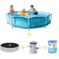 Intex Metal Frame Pool - Strandseite - 305 x 76 cm - Inklusive Solarsegel, Filterpumpe & Filter