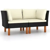 vidaXL Ecksofas 2 Stk. Poly Rattan und Eukalyptus Massivholz