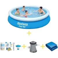 Bestway Pool - Fast Set - 366 x 76 cm - Inklusive WAYS Wartungspaket, Filterpumpe & Bodenplane