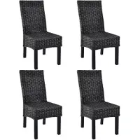 vidaXL Esszimmerstühle 4 Stk. Schwarz Kubu Rattan und Mangoholz
