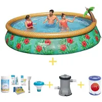 Bestway Pool - Fast Set - Paradiesblumen - 457 x 84 cm - Inklusive WAYS Wartungspaket, Filterpumpe & Filter