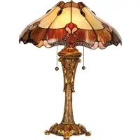 Clayre & Eef Tiffany Tischlampe Ø 40x53 cm Rot Beige Glas