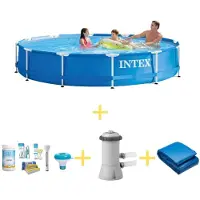 Intex Metal Frame Pool - 366 x 76 cm - WAYS Wartungspaket, Filterpumpe & Bodenplane