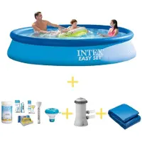 Intex Easy Set Pool - 366 x 76 cm - Inklusive WAYS Wartungspaket, Filterpumpe & Bodenplane
