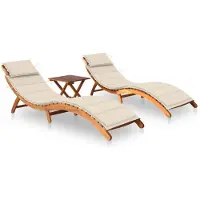 vidaXL Sonnenliegen 2 Stk. mit Tisch und Auflagen Massivholz Akazie