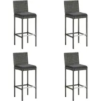 vidaXL Garten-Barhocker mit Kissen 4 Stk. Grau Poly Rattan
