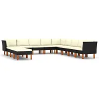vidaXL 12-tlg Garten-Lounge-Set mit Kissen Poly Rattan Schwarz Modell 1