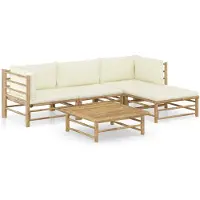 vidaXL 5-tlg. Garten-Lounge-Set mit Cremeweißen Kissen Bambus