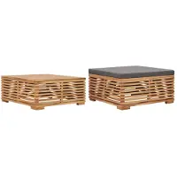 vidaXL Gartentisch und Fußhocker Set mit Dunkelgrauem Kissen Teakholz