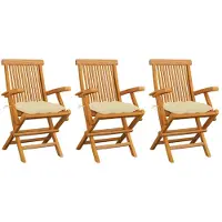 vidaXL Klappstühle mit cremeweißen Kissen, 3-teilig, Massivholz Teakholz