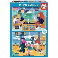 Educa - Puzzle - 2X48 FLUGHAFEN UND ZUG