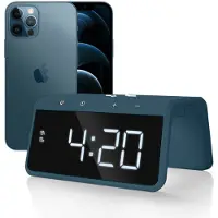 Caliber Jupiter Digitaler Wecker mit drahtlosem Ladegerät - Dualer Wecker mit Wecklicht - Pazifikblau (HCG019QI-PB)