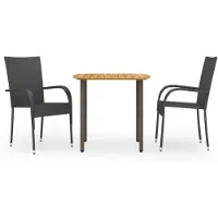 vidaXL 3-tlg. Garten-Essgruppe Poly Rattan Schwarz